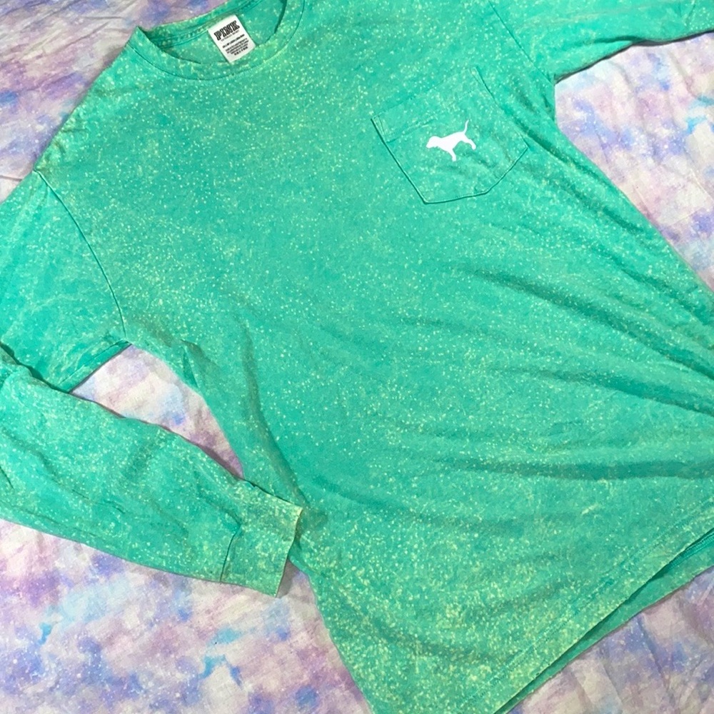 VS PINK • Distressed Long Sleeve Pocket Tee